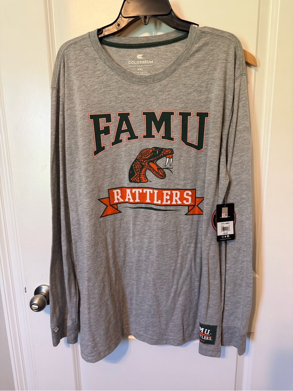 Colosseum Gray FAMU Rattlers Long Sleeve Tee with Orange & Green Graphics